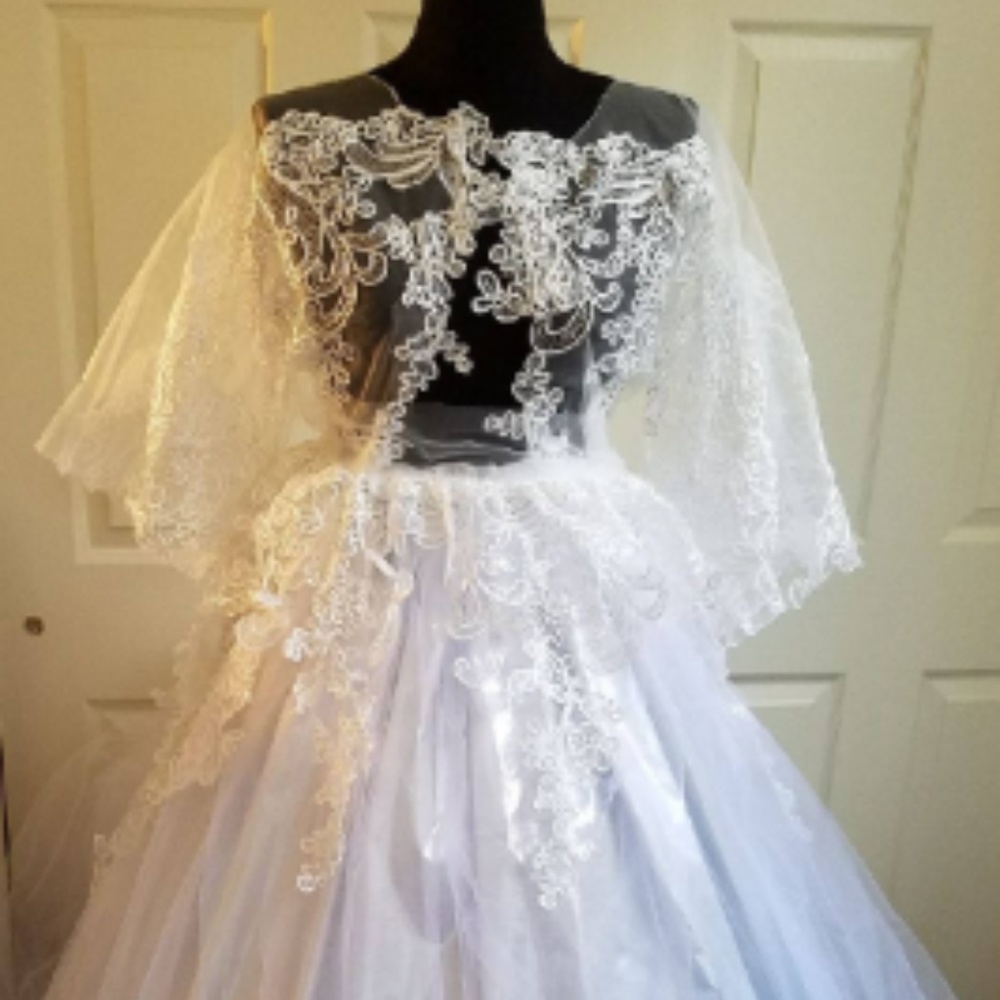 Custom Order White & Silver Lace Lame Wedding Gown